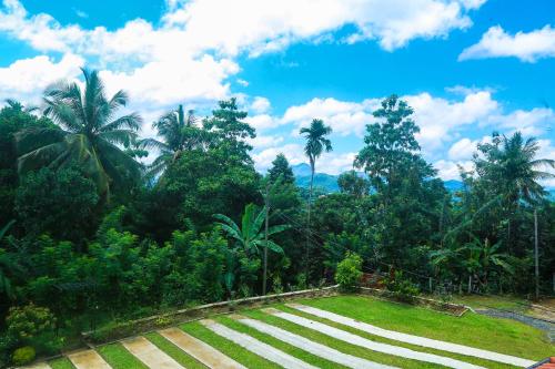 a garden with palm trees in the background at Cogent Holiday Home in Gelioya