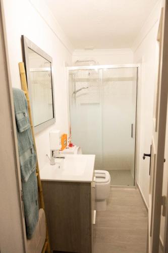 a bathroom with a sink and a toilet at A Casinha do Canto in Moura
