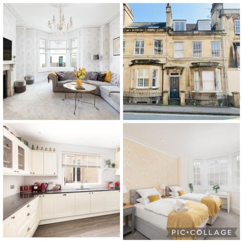 a collage of photos of a living room and a house at 5 Bedroom magnificent Georgian Townhouse- city centre in Bath