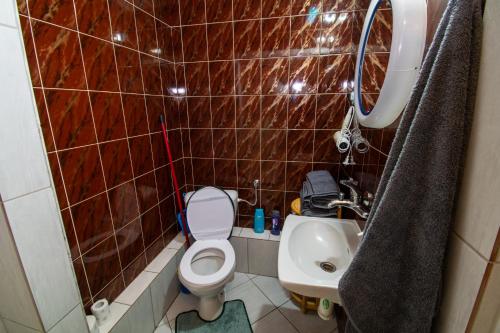 a small bathroom with a toilet and a sink at Apartament Suwałki Centrum Wesoła in Suwałki