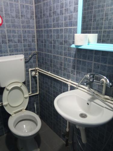 a bathroom with a toilet and a sink at City Rooms 400m from Center in Mitrovicë