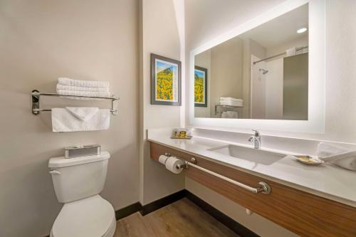 ein Badezimmer mit Toilette, Waschbecken und Spiegel in der Unterkunft Best Western Plus Jefferson in Jefferson