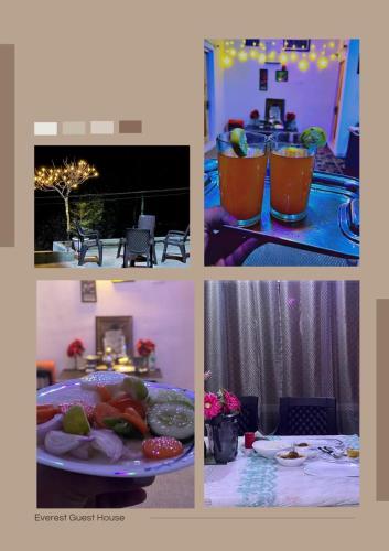 a collage of pictures of a table with a plate of food at Everest Guest House in Gulmarg