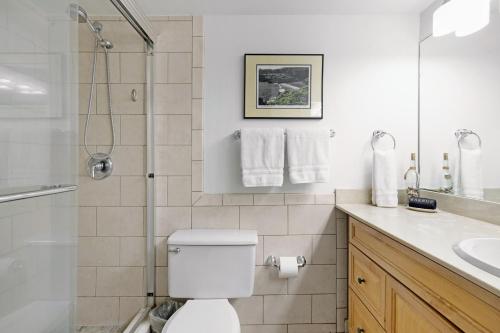 a bathroom with a shower and a toilet and a sink at Gorgeous Luxury Ocean View 1 Bedroom Kamaole Sands 10-304 in Wailea