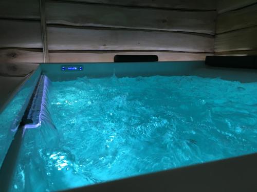 a large pool of blue water in a swimming pool at Residence Cavanis Wellness & Spa in Sappada