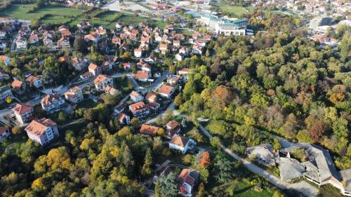 an aerial view of a town with houses and trees at Eden Spa Apartman in Arandjelovac