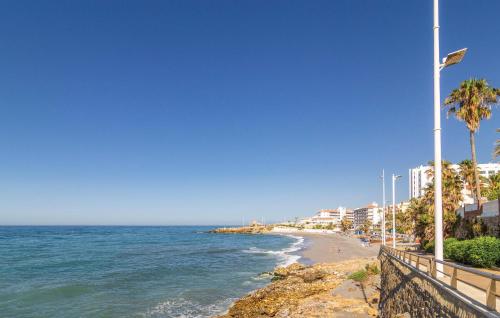 ネルハにあるNice Apartment In Nerja With Wifiの晴れた日にはヤシの木と海のビーチ