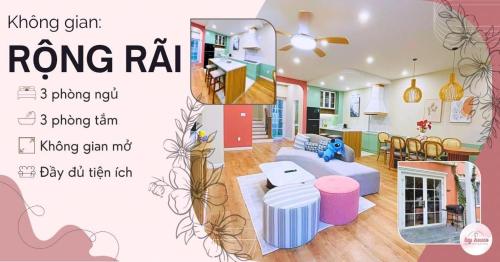 a collage of a living room and aong rah at Villa IVY HOUSE in Bình Tú