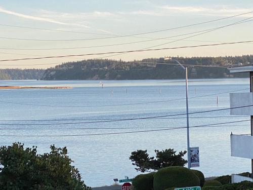 a view of a large body of water with a street light at View WD Downtown Harbor R and R in Oak Harbor