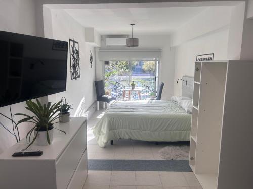 Un dormitorio con una cama y un televisor. en Apart Luro VI, en Santa Rosa