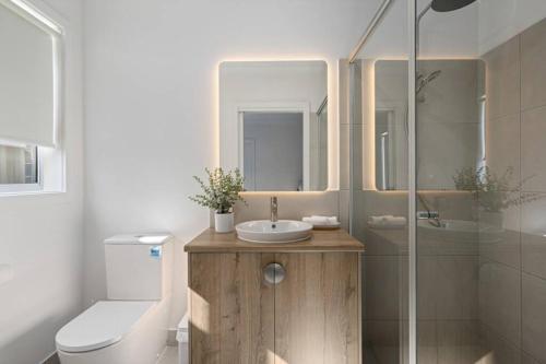 a bathroom with a sink and a toilet and a shower at Eve House 1 Thurgoona in Thurgoona