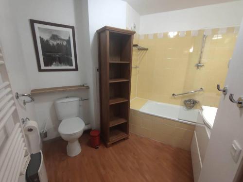 Un baño con inodoro, ducha y lavabo. en Appartement rénové 2 pièces, 4 pers. à Isola 2000, proche pistes - FR-1-292-215, en Isola