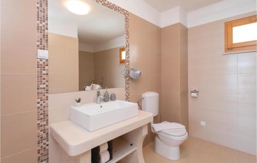 a bathroom with a sink and a toilet at Nice Home In Prizba With Sauna in Prizba
