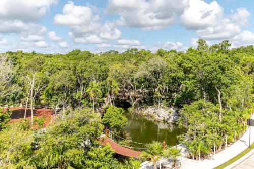an aerial view of a river with trees at Departamento 2, Tulum Country Home, con Muelle de Pesca, Club de Playa, Alberca, Cenote y Campo de Golf, Contrata Day Pass Bahia Principe in Tulum