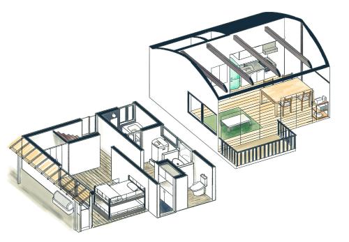 a diagram of a house with the floor plans at MIC’s house haneda2 in Tokyo