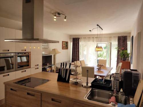 a kitchen with a sink and a counter top at Apartments Chiara mit Meerblick und Pool und Jacuzzi in Lovran