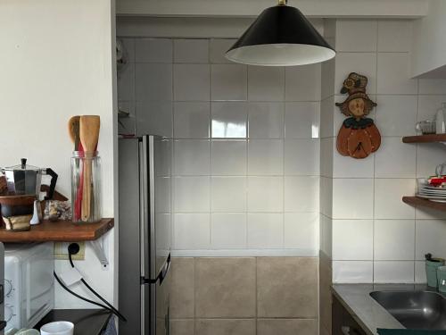 a kitchen with a refrigerator and a sink at Mirando al canal in Ushuaia
