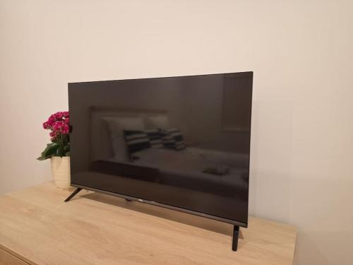 a large flat screen tv sitting on a table at Two bedroom homestay with private entrance in convenient location in Auckland