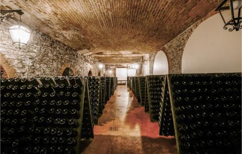 a row of chairs in a room with a stone wall at Nice Apartment In Santo Stefano Belbo in Santo Stefano Belbo