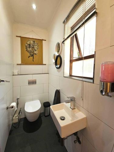 a bathroom with a white toilet and a sink at Panorama Indlu in Cape Town
