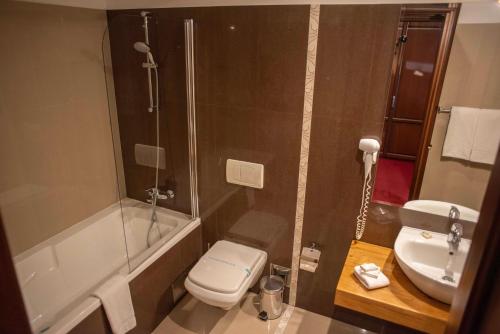 a bathroom with a toilet and a sink and a shower at Paj Hotelul Retreat & Spa in Sinaia