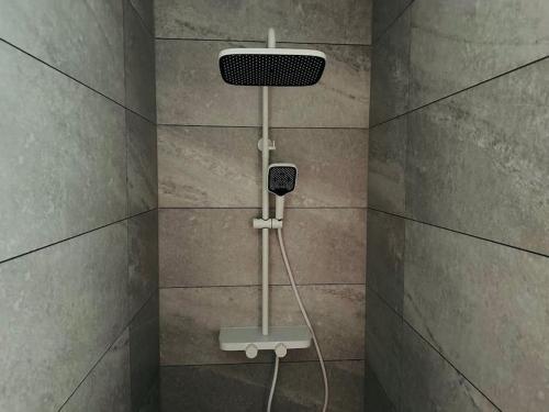 La salle de bains est pourvue d'une douche et d'un téléphone. dans l'établissement Europapark à 11km Maison Soleil climatisé, à Friesenheim