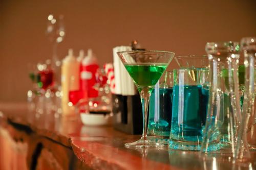 a group of wine glasses sitting on a table at Oak Ray La Ella Breeze in Ella