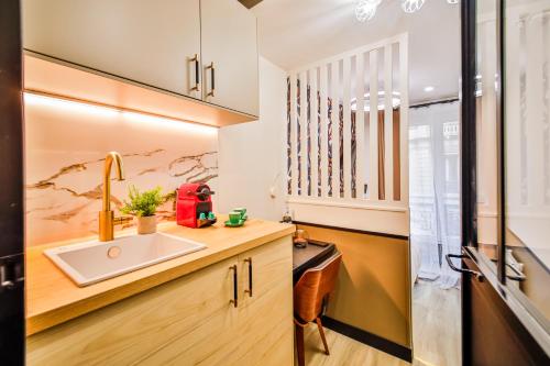 une cuisine avec un évier et un comptoir dans l'établissement WS Opéra - Malesherbes, à Paris