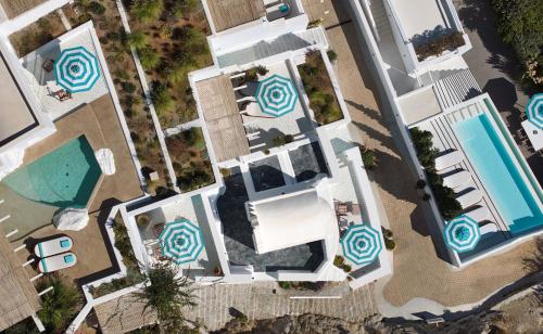an overhead view of a villa with a pool at Nammos Hotel Mykonos in Psarou