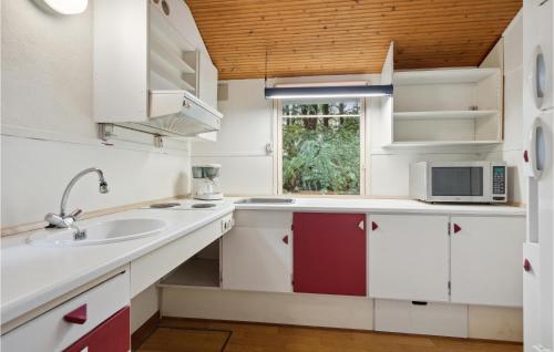 LyneにあるBeautiful Home In Tarm With Wifiの白いキャビネット、シンク、窓付きのキッチン