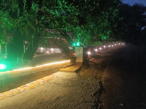a row of lights on a street at night at Shantadurga Beachside Homestay in Guhagar