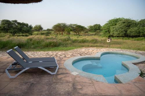 a chair sitting next to a small swimming pool at Lodge du Ranch de Bandia in Sindia