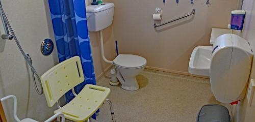 a bathroom with a toilet and a sink at Zula Lodge in Wanaka