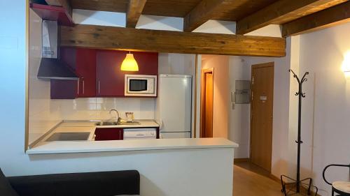 a kitchen with a sink and a refrigerator at Apartamentos Panticosa in Panticosa