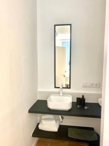 a bathroom with a sink and a mirror at Guest House Espinardo Murcia Casa Universitaria in Murcia