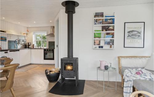 a kitchen with a stove in a living room at 2 Bedroom Awesome Home In Kerteminde in Kerteminde
