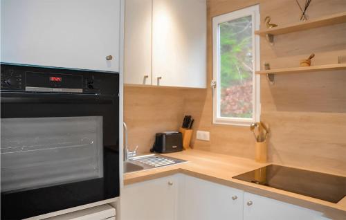 une cuisine avec un évier et une cuisinière four supérieur dans l'établissement Cozy Apartment In Gérardmer, à Gérardmer