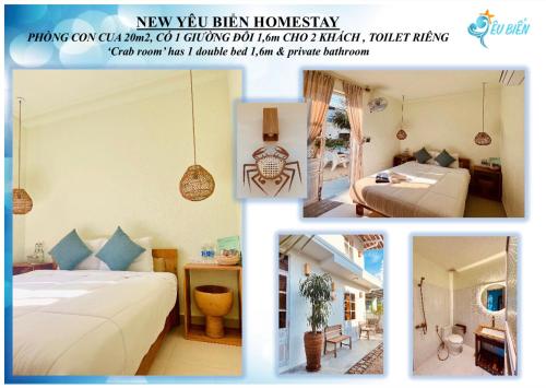 a collage of photos of a hotel room with a bed at New Yêu Biển homestay in Vĩnh Hy