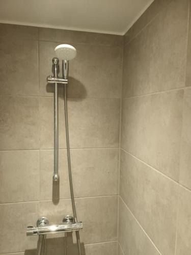 a shower with a shower head in a bathroom at Fully equipped apartment, 15 min to Center in Copenhagen