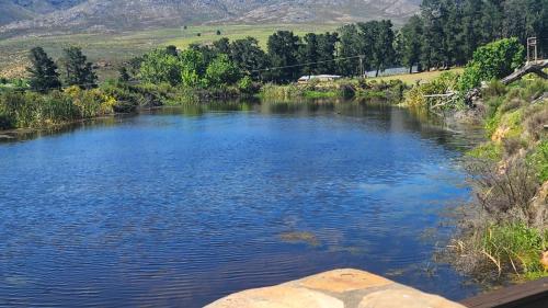 a view of a river with mountains in the background at Mountain Pastures Game Lodge in Uniondale