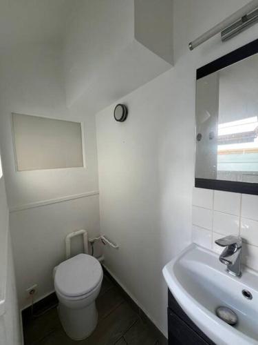 une salle de bain blanche avec des toilettes et un lavabo dans l'établissement Au Cœur de Montmartre, à Paris