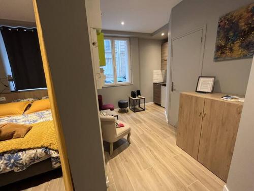 une chambre avec un lit et un salon dans l'établissement Appartement, à Paris