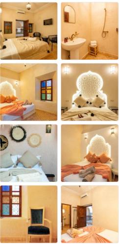a collage of different pictures of a hotel room at Riad Privé Dar L'Étoile - Piscine & Petit Déj & dîner offert à partir de 4 nuits in Marrakesh