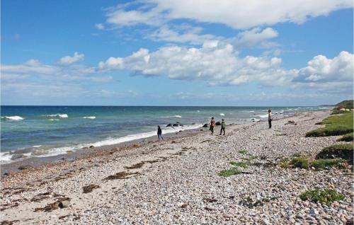 a group of people walking on a rocky beach at Beautiful Home In Sjællands Odde With 5 Bedrooms in Yderby