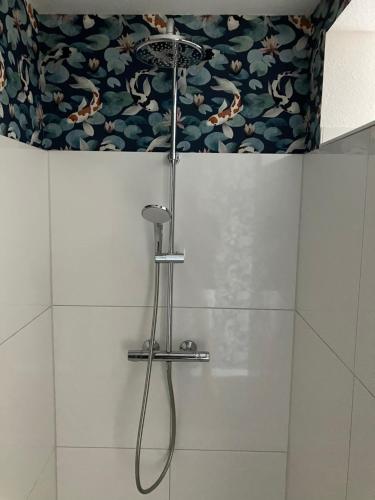 a shower with a shower head in a bathroom at Wohnen auf Zeit in Wittlich