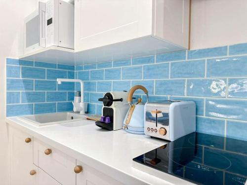 Il comprend une cuisine équipée d'un grille-pain et d'un évier. dans l'établissement FL Joli studio cosy, proche mer et plages 3 SAINSON, à Nice