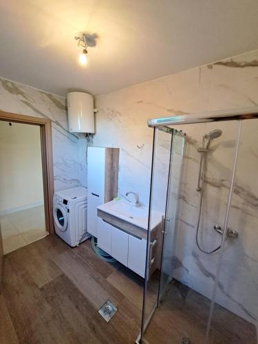 a bathroom with a sink and a shower at Villa Sunset in Banja Luka