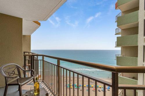 a balcony with a view of the beach at Wake Up to the Waves! Oceanview, Dogs Ok! 1638 in Myrtle Beach