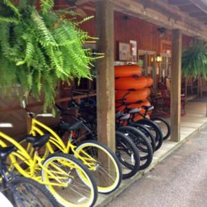 a row of bikes parked next to a building at Trinity Lodge in Ferguson
