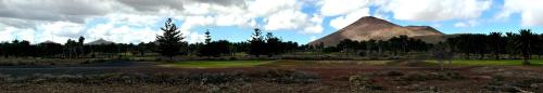 a mountain in the middle of a field with trees at Villa Tenik in Teguise
